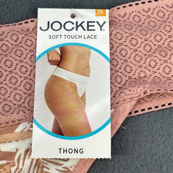 Jockey Women's Sz Large 7 Panty Thong Soft Touch Lace Waistband Floral Pink New - Picture 3 of 9